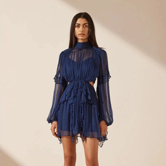 New Shona Joy Isola Ruffle Mini Dress in Tyrrhenian Blue...